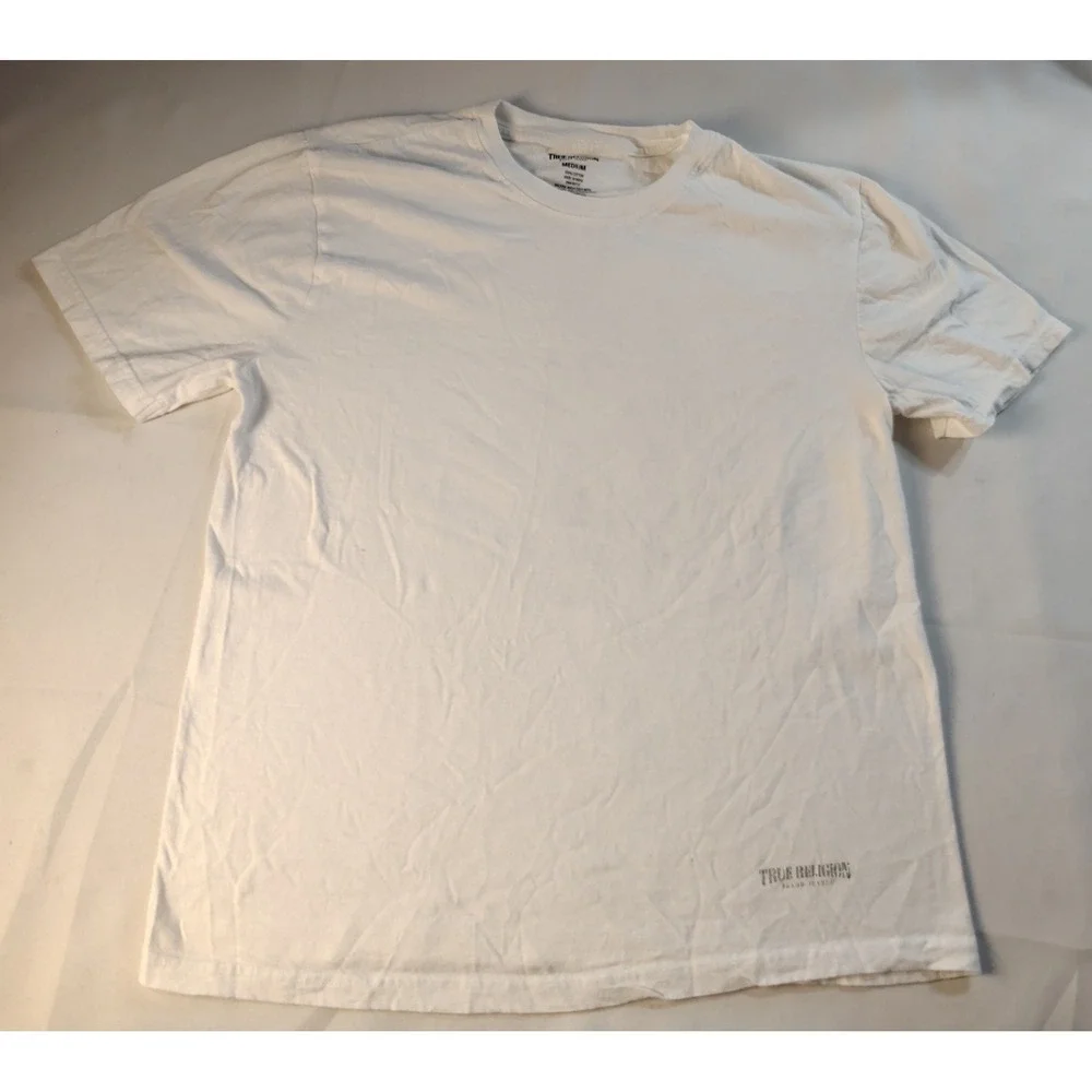 True Religion Men White Cotton Short Sleeve Crewneck Logo T-Shirt Size M Classic